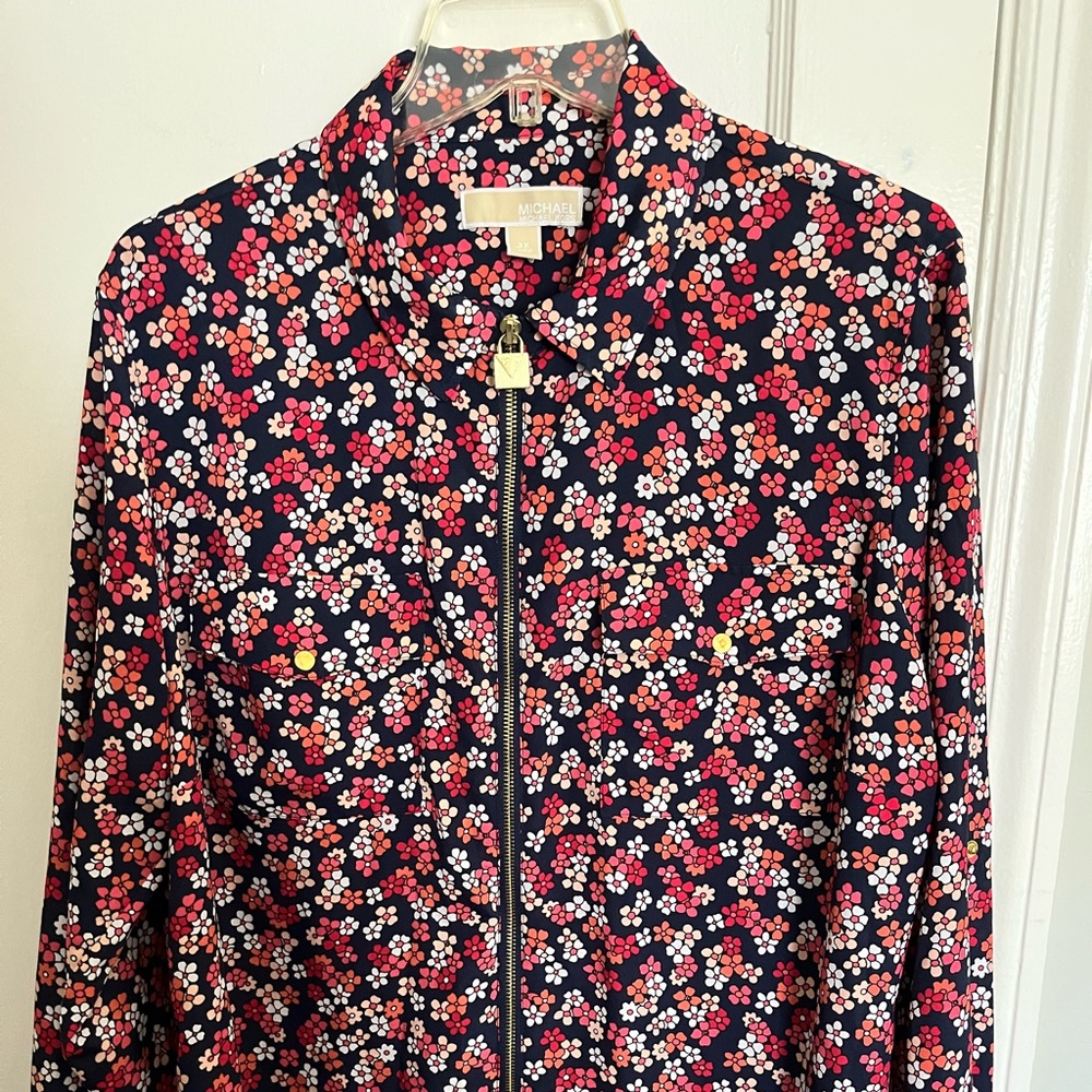 Michael Kors Navy Floral Zip  Blouse